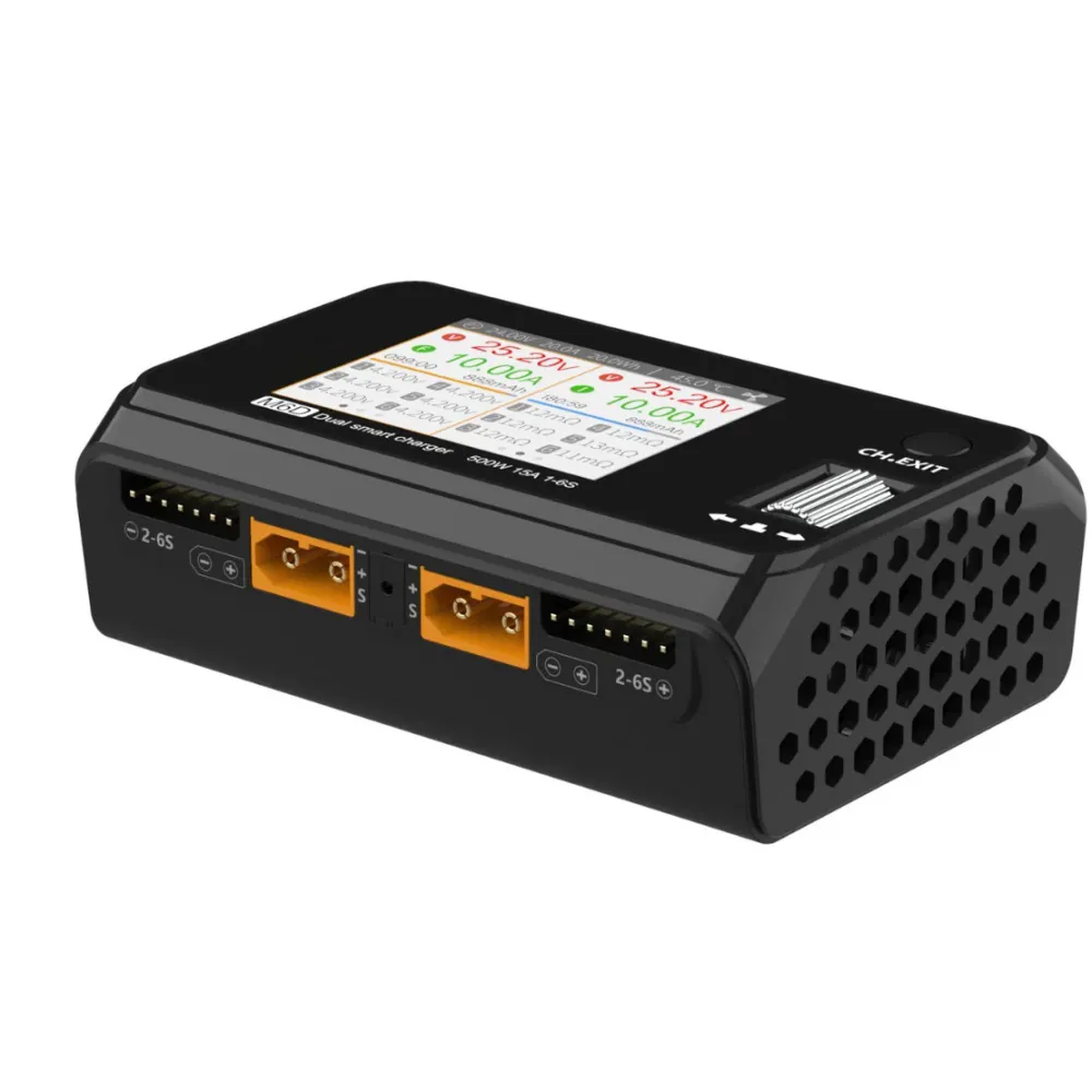 M6D 500W 25A DC Dvokanálový inteligentní vyvažovací nabíjecí vybíjecí zařízení pro 1-6S LiPo/LiHV/LiFe/LiIon, 1-16S NiMH,...