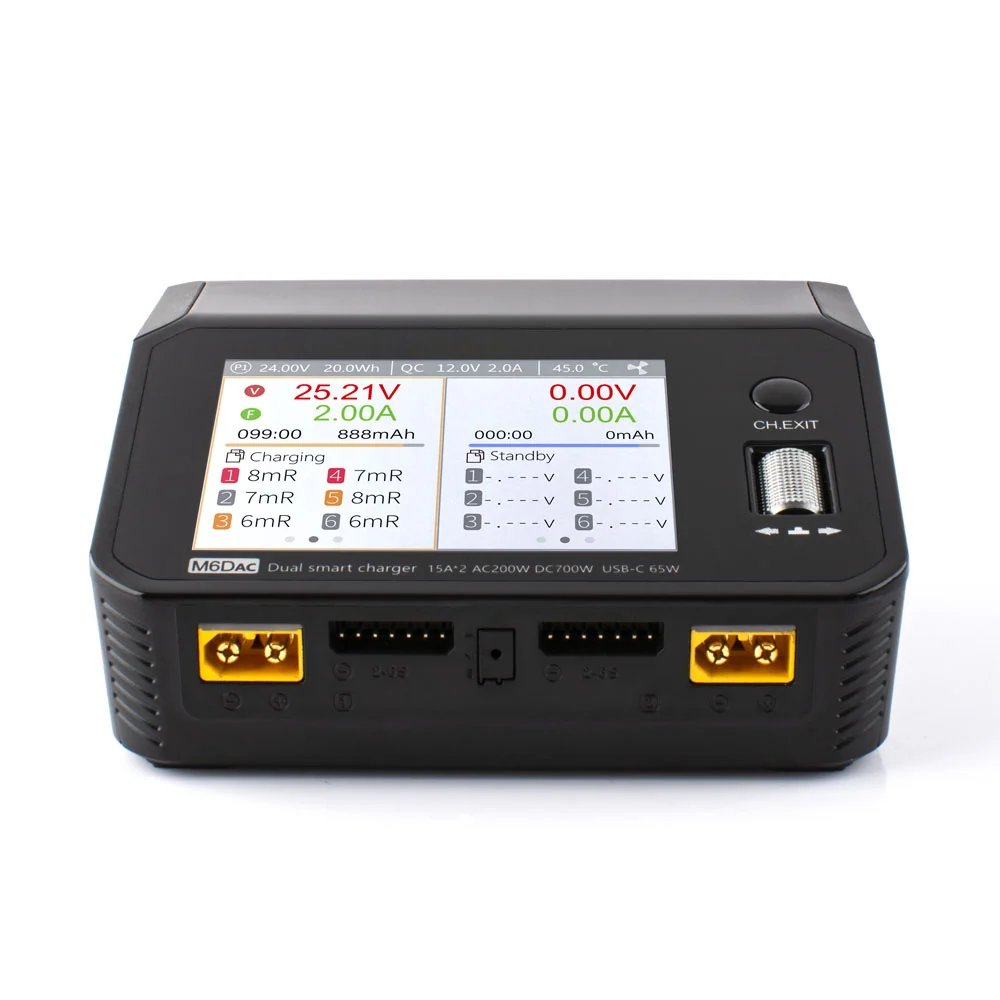M6DAC Duální kanálová RC chytrá nabíječka vybíječka, AC/DC vyvažovací nabíječka s maximálním proudem 15A pro LiPo, LiHV, L...