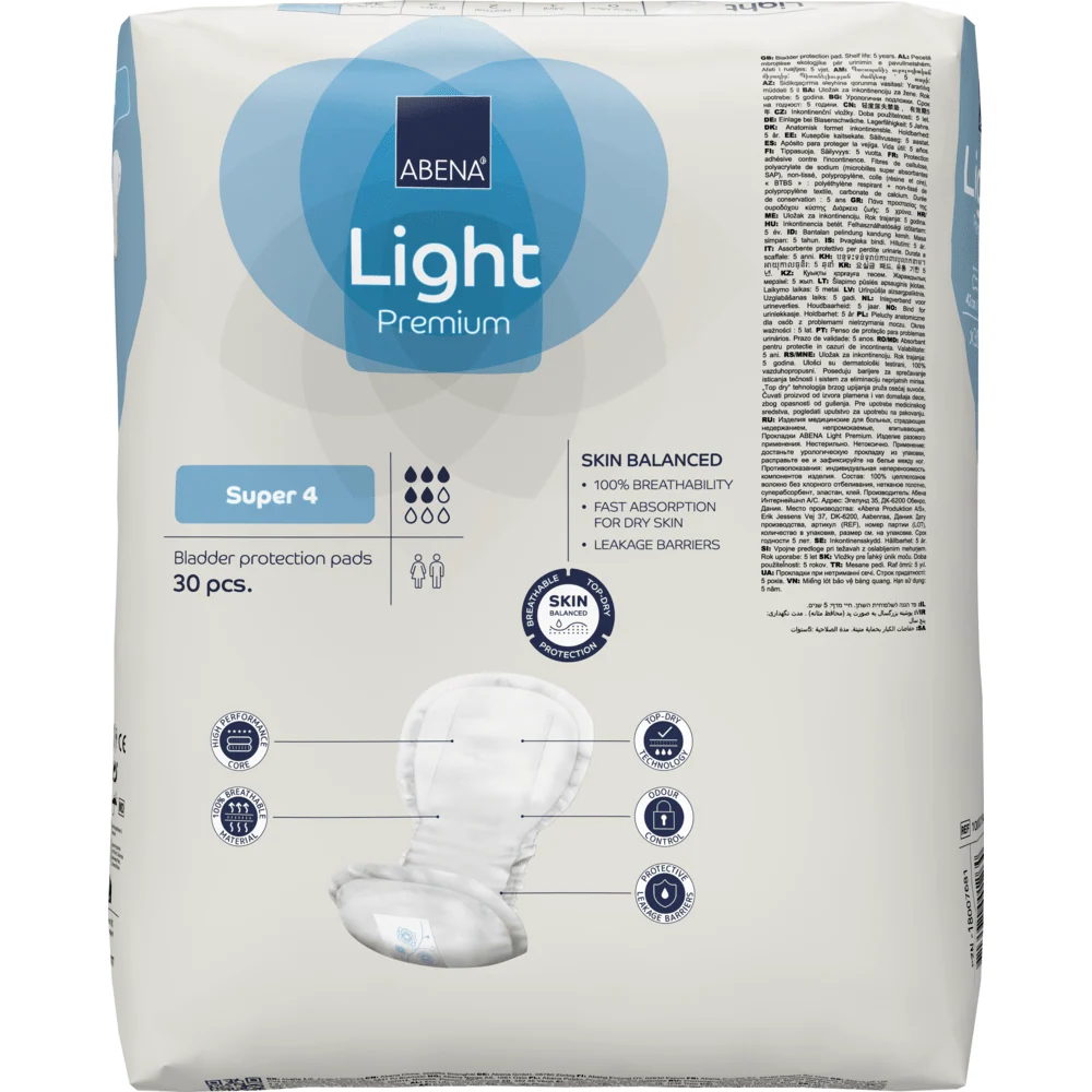 Abena Light Super 4, Premium | Pacote (30 casais) Made USA