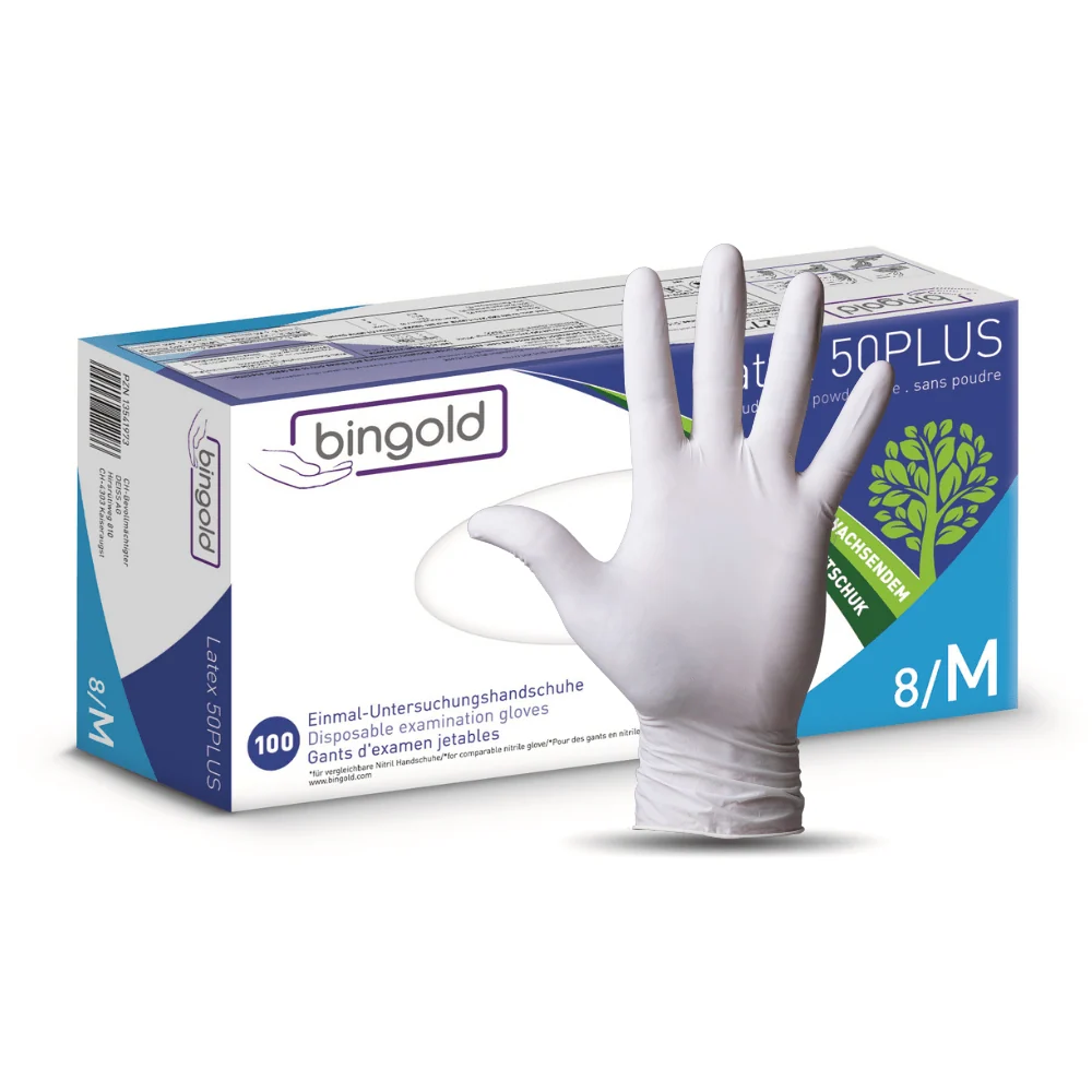Bingold Rubberized 50PLUS Latexhandschuhe, weiß S