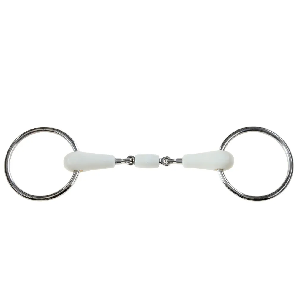 Mors de filet Korsteel, résine flexible, doublure brisure à joint ovale, anneaux Chantilly Ivory White 114 mm