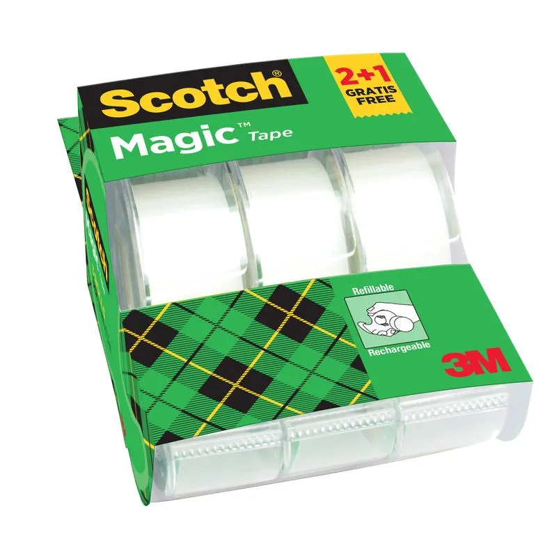 Scotch® Magic™ Unsichtbares Klebeband, 2 Rollen, 19 mm x 7,5 m + 1 Handabroller GRATIS | 1 Stück
