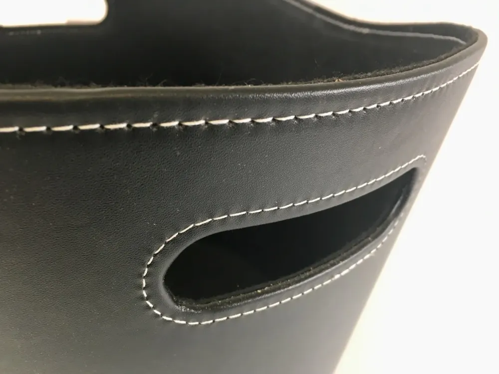 Dřevěný koš 39 cm kulatý černý imitace kůže s plstí uvnitř
