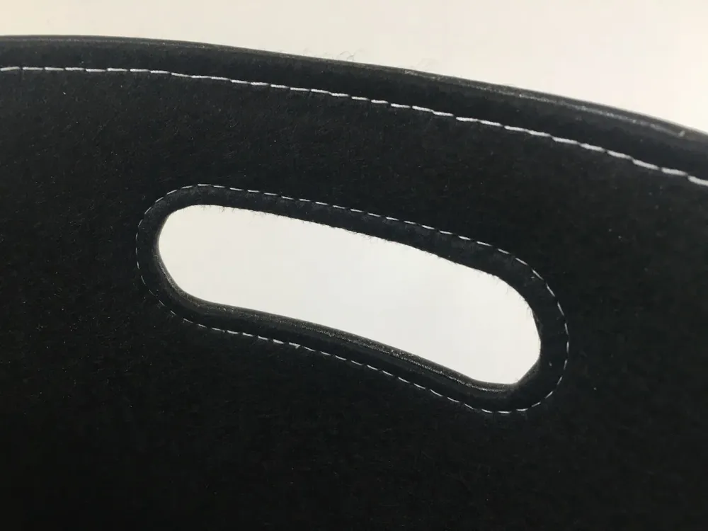 Dřevěný koš 39 cm kulatý černý imitace kůže s plstí uvnitř
