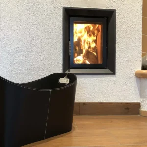 Koš na dřevo "Helfta" obdélníkový černý imitace kůže s vnitřním fleecem