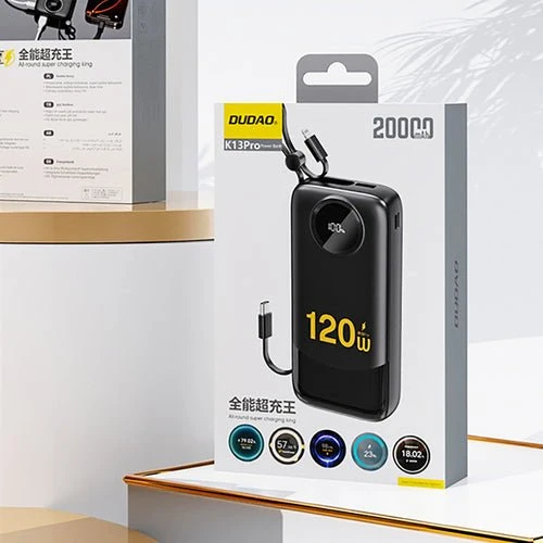 Dudao K13Pro 20000 mAh powerbanka, integrovaný kabel - černá