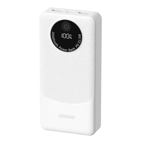 Externí baterie Dudao K12Pro 22,5W 20000mAh USB-, USB-C - bílá.