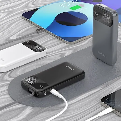 Externí baterie Dudao K31 10000 mAh 22,5 W PD, integrovaný kabel - Šedá