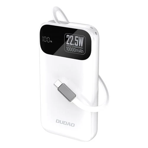 Externí baterie Dudao K31 10000 mAh 22,5 W PD s integrovaným kabelem - bílá