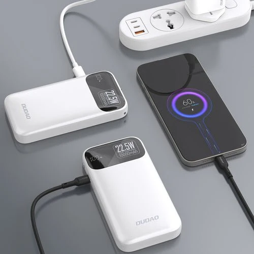Externí baterie Dudao K31 10000 mAh 22,5 W PD s integrovaným kabelem - bílá