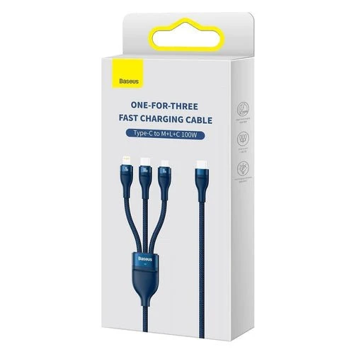 Kabel Baseus Flash II 4 v 1 USB-C/ 100W 1,5m modrý