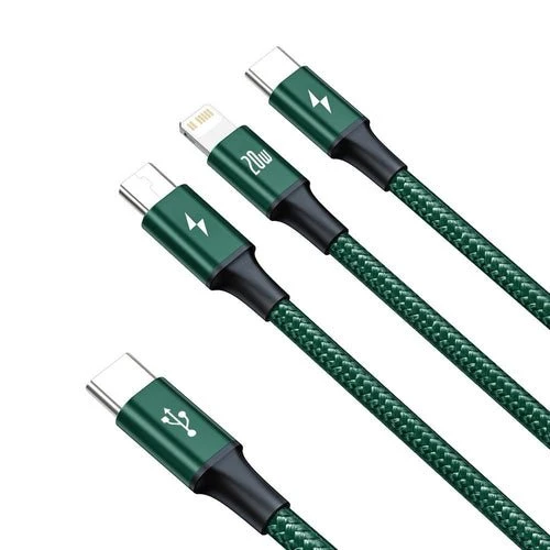 Kabel Baseus Rapid 3 v 1 USB-C/Lightning/micro USB 20W PD 1,5m - zelený
