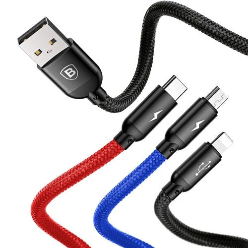 Kabel Baseus 3 v 1 USB-, 0,3 m, černý (micro USB, Lightning, USB-C)