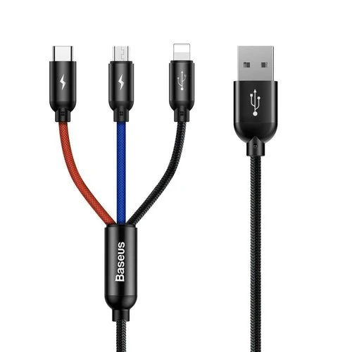 Kabel Baseus 3 v 1 USB- - micro USB/Lightning/USB-C, 1,2 m, černý