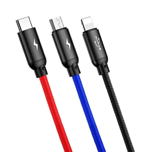 Kabel Baseus 3 v 1 USB- - micro USB/Lightning/USB-C, 1,2 m, černý