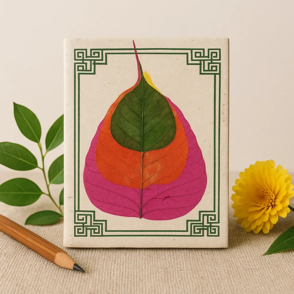 Bodhi Leaf Lokta papírový zápisník ručně vyrobený v Nepálu 15×12cm