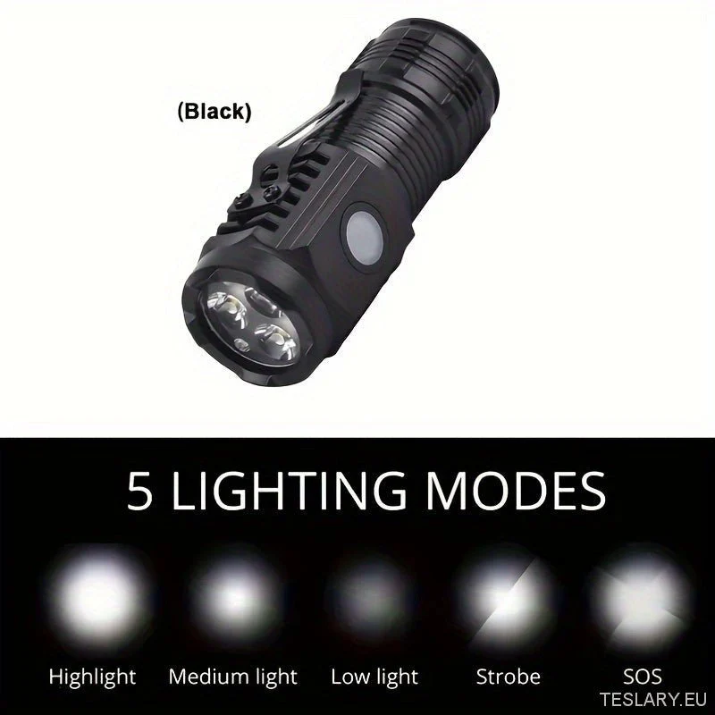 Kompaktní ultra -jasná Mini LED svítilna s nabíjecí baterií USB - 5 nastavitelných režimů, přenosný odolný, ideální pro no...