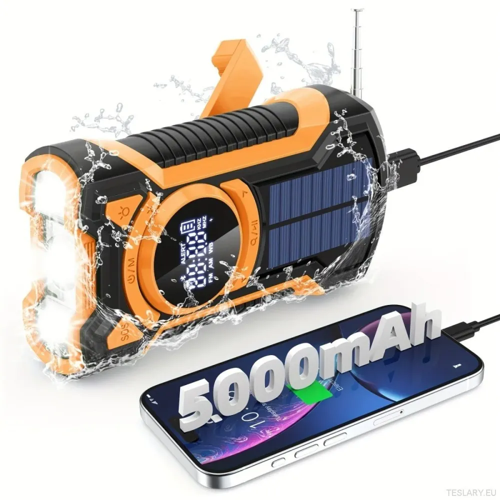 Multifunkční Tesla další nouzový rádiový rozhlasový generátor baterky s SOS FM/AM/WB/BT 5000MAH
