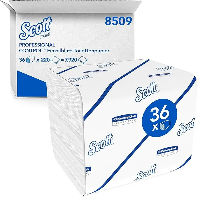 Antistatická klávesnice Papel do banheiro Scott® Control ™ - folha única Leafsytem / White - 36 pacotes x 220 folhas de le...