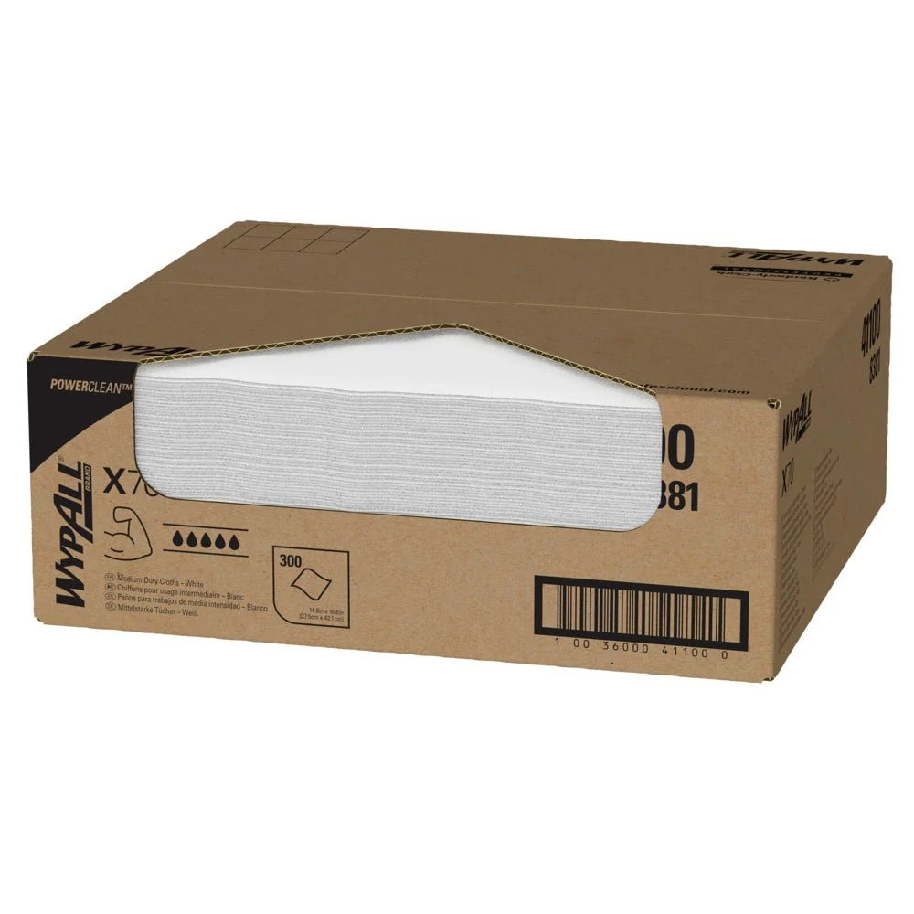 Wypall® X70 PowerClean - Tuch / White - 1 Caixa de pano direito x 300 folhas | Papelão (1 caixa)