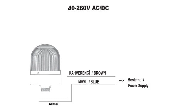 BLIKAJÍCÍ ø70 MATICE KONN. SIGNALIZAČNÍ MAJÁK S BZUČÁKEM, 40-250V AC/DC, MODRÝ S 20CM PRODLOUŽENOU TRUBKOU,SNT-S725-FB-4-20T