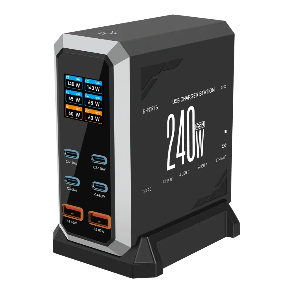 NOEIFEVO 240W USB-nabíjecí stanice se 6 porty, PD3.1 140W USB-C & PPS/PD USB- nabíječka – stolní rychlonabíjecí stanice ko...