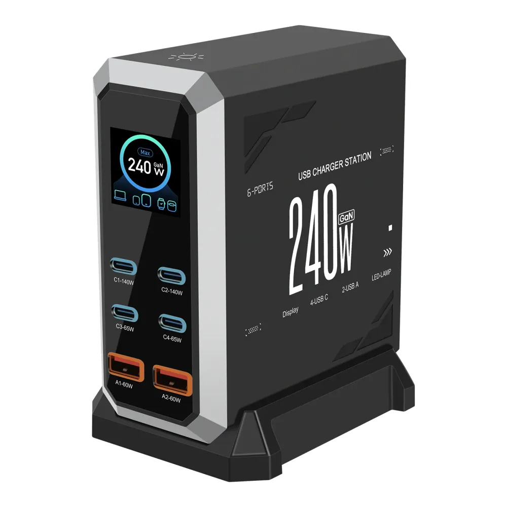 NOEIFEVO 240W USB-nabíjecí stanice se 6 porty, PD3.1 140W USB-C & PPS/PD USB- nabíječka – stolní rychlonabíjecí stanice ko...