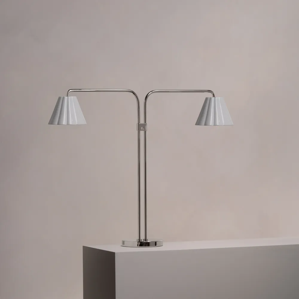 Cotswold Paired Table Lamp Fine Porcelain - Polished Nickel