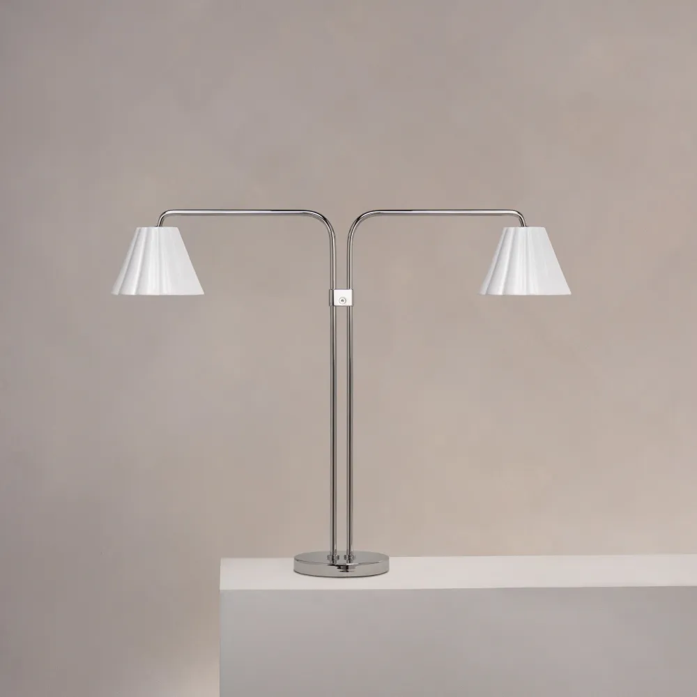 Cotswold Paired Table Lamp Fine Porcelain - Polished Nickel