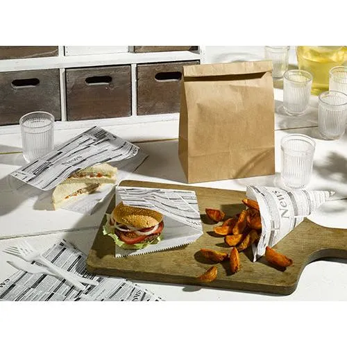 PAPSTAR Hamburger-Tüten "Newsprint", fettdicht, 16x18 cm | Packung (300 Stück)