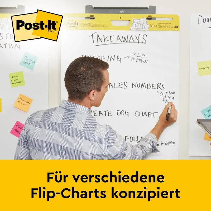 Post-IT® Super Sticky Selfathering Grafic/Flipchart pentru montarea pereților 566, alb, 58,4 cm x 50,8 cm, 20 coli/bloc, 2...