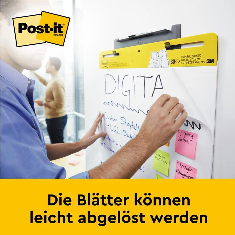 Post-IT® Super Sticky Selfathering Grafic/Flipchart pentru montarea pereților 566, alb, 58,4 cm x 50,8 cm, 20 coli/bloc, 2...