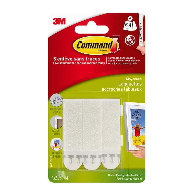 Silicone Coated Command Picture Hanging, 10 LB Medium White Picture Hanging Strips, 17204/PH204 | Pack (1 piece)