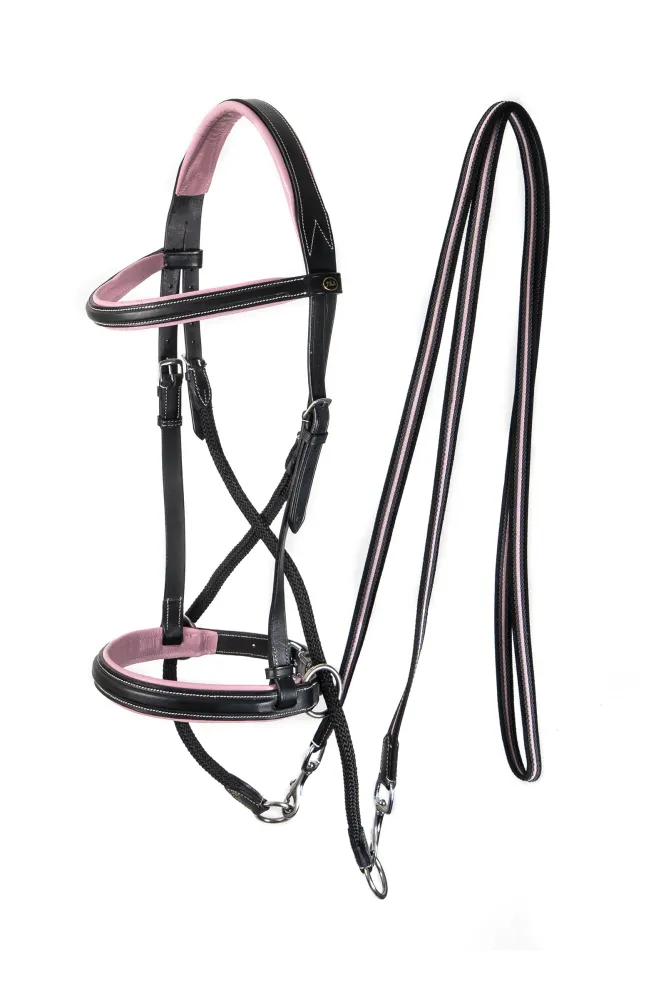 Dietsji cabezada sin bocado con riendas (sistema 5) Black/Pink P