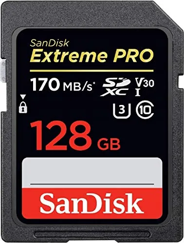 Paměťová karta SanDisk Extreme Pro SDXC UHS-I 128 GB (V30, přenosová rychlost 170 MB/s, U3, 4K UHD videa, teplotně odolná)...