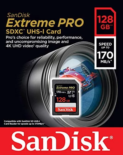 Paměťová karta SanDisk Extreme Pro SDXC UHS-I 128 GB (V30, přenosová rychlost 170 MB/s, U3, 4K UHD videa, teplotně odolná)...