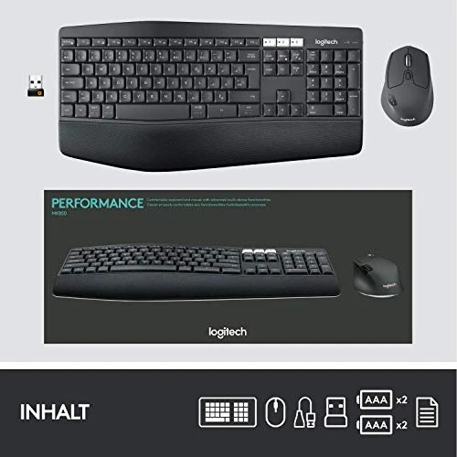 Sada bezdrátové klávesnice myši Logitech MK850 Performance, připojení Bluetooth 2,4 GHz přes USB přijímač, více zařízení,...