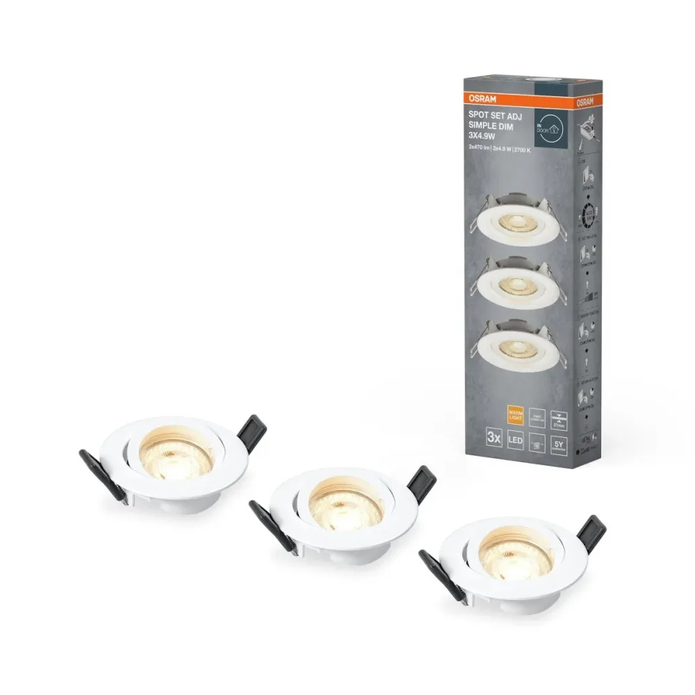 3 ks stmívatelné LED stropní bodovky 5W bílé, teplá bíla OSRAM