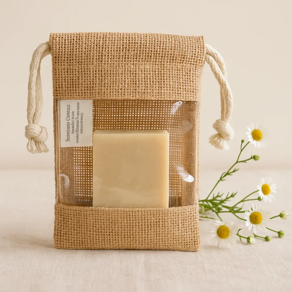 Jutový pytlík na okno se stahovací šňůrkou 20x12cm