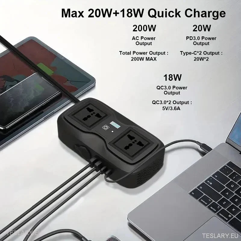 200 watt 12-15V 220V Inverter kompatibilní s automobily Tesla (pouze UK & Irsko)