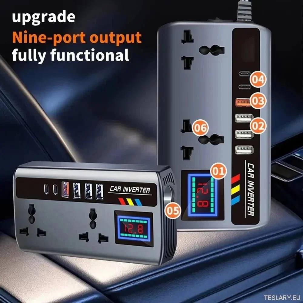 Invertor energie MultiOrt Car: 12V/24V ž 220 V s 9 nabíjecími porty - kompatibilní s EV
