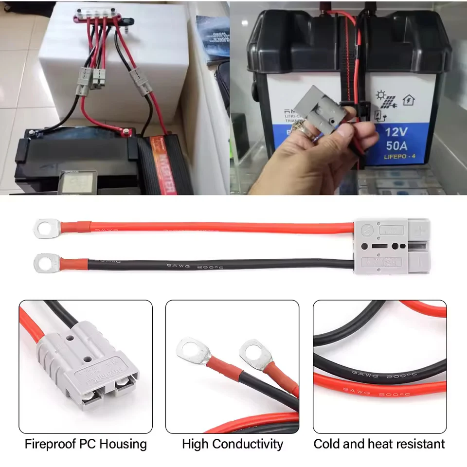 50A 600V vysokoproudové připojení, Anderson 50A na M8 rychlé bateriové připojení, 8 AWG 20 cm elektrický kabel pro LiFePO4...