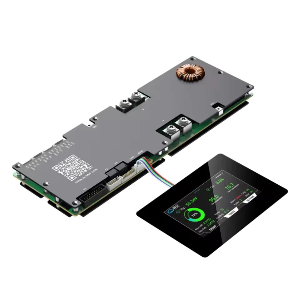 Baterie BMS s 4,3palcovým displejem, inteligentní aktivní BMS 8S–16S 200A 24V–48V Li-Ion/LiFePO4/LTO 2A vyvažovač energie...