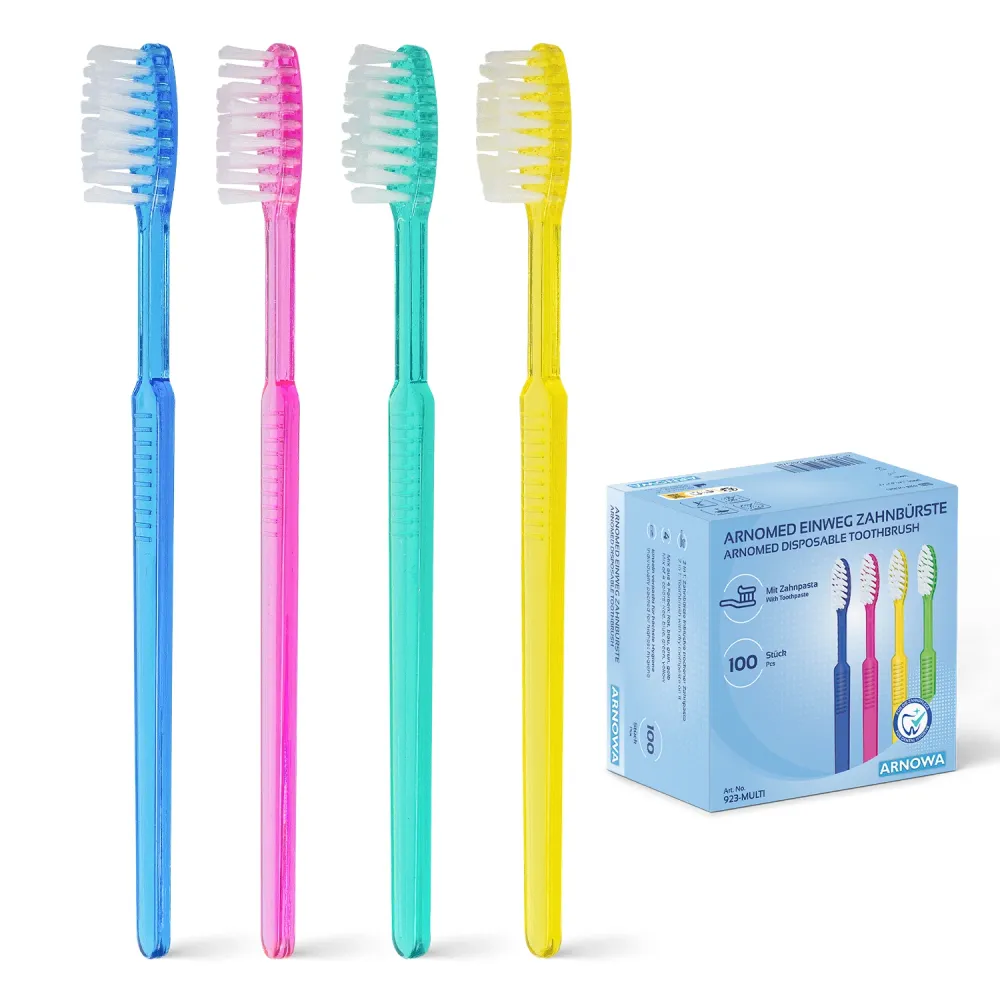 ARNOMED Einweg Zahnbürsten mit Zahnpasta, Dentalprodukte | Box (100 Stück)