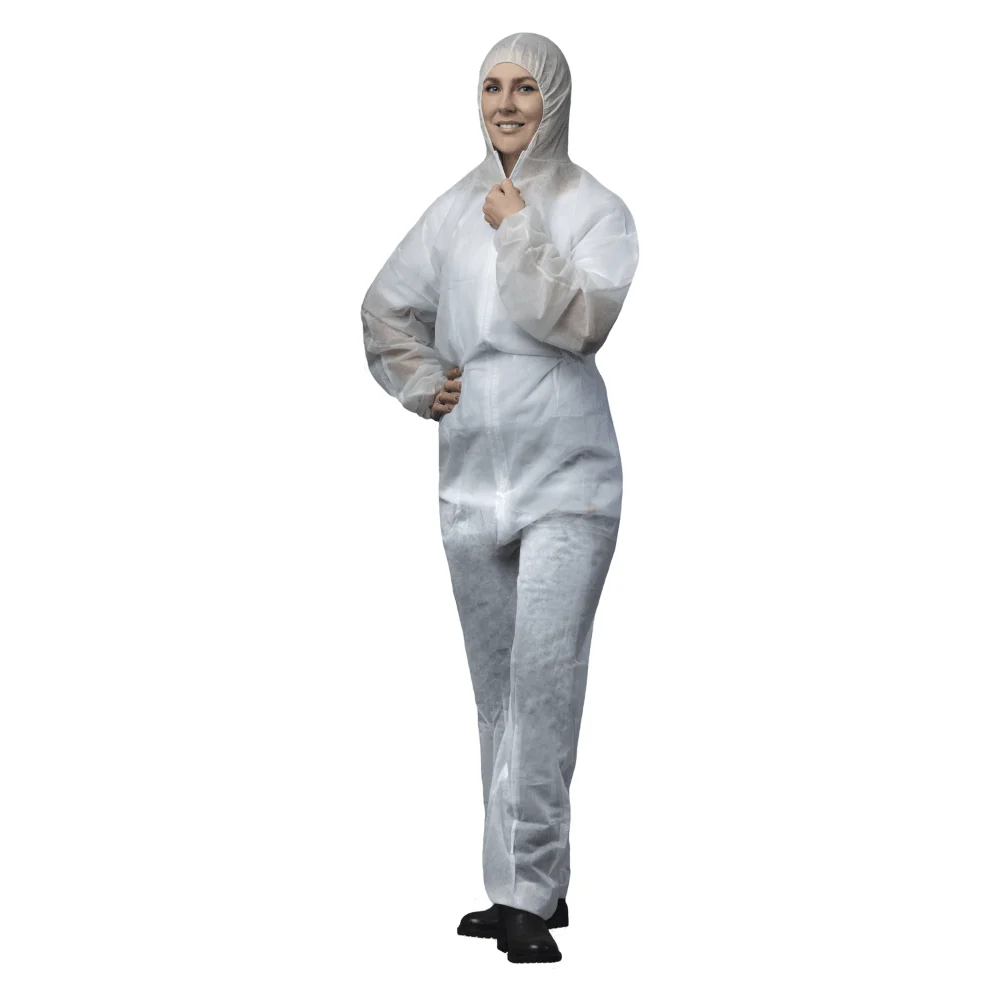 NITRAS PP-Overall, Polypropylen, weiß, Kapuze mit Gummizug, Reißverschlussabdeckung, Gummizug der Taille sowie Arm und Bei...