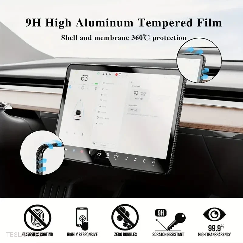 Tesla Model 3/Y Tempered Glass Screen Protector s okrajem z uhlíkových vláken
