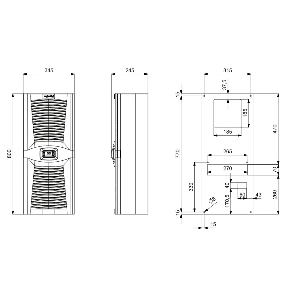 Klimatizace pro rozvaděče / Chladič 1100W, PAD1100.01, Plastim