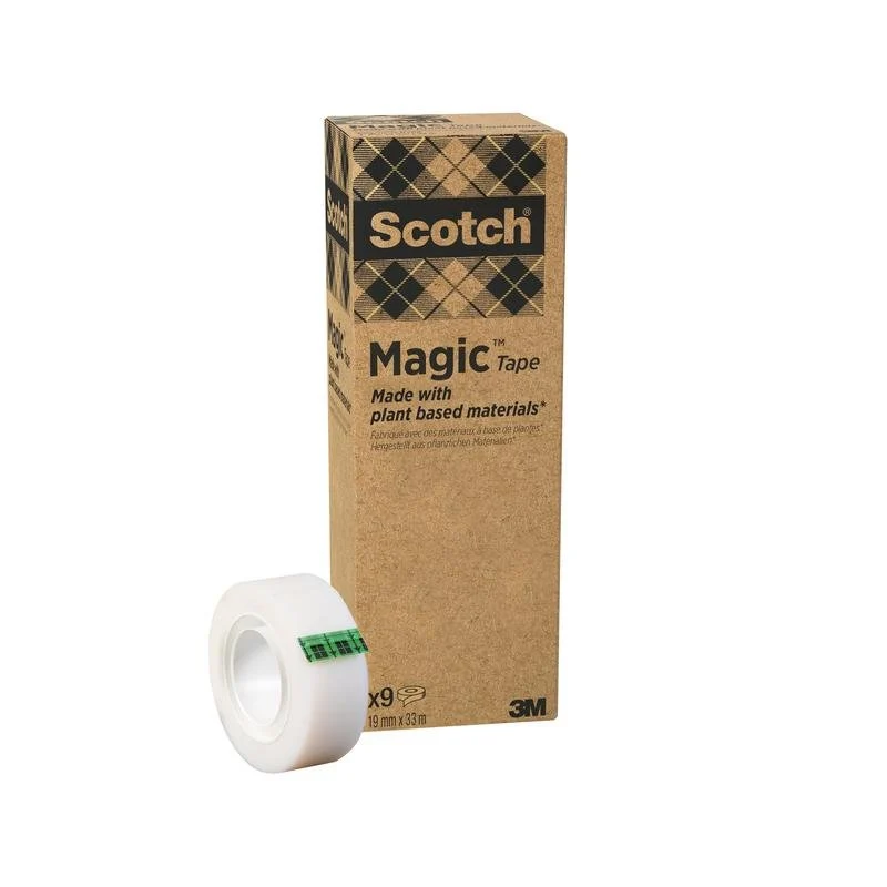 Scotch® Magic™ Klebeband, mit 66 % pflanzlichem Klebstoff hergestellt, 19 mm x 33 m, 9 Rollen/Packung | Packung (1 Stück)