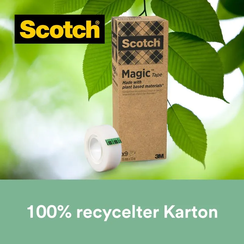 Scotch® Magic™ Klebeband, mit 66 % pflanzlichem Klebstoff hergestellt, 19 mm x 33 m, 9 Rollen/Packung | Packung (1 Stück)