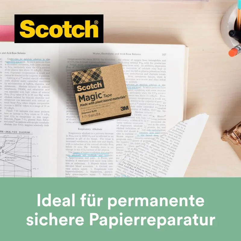 Scotch® Magic™ Klebeband, mit 66 % pflanzlichem Klebstoff hergestellt, 19 mm x 33 m, 9 Rollen/Packung | Packung (1 Stück)